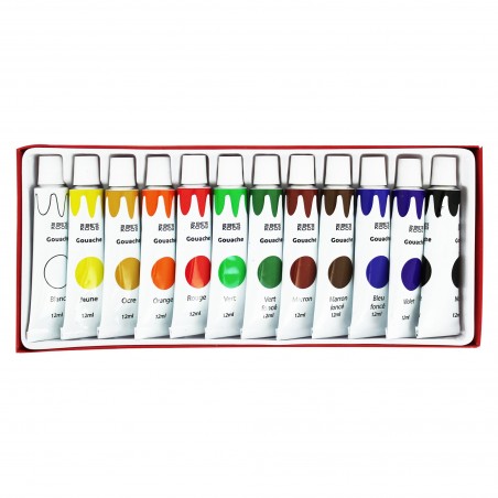 12 TUBES DE PEINTURE GOUACHE 12ML