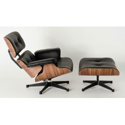 Fauteuil Replica Eames Lounge Chair + Ottoman - Black Leather Walnut Frame