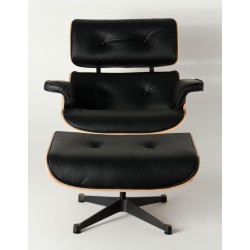 Fauteuil Replica Eames Lounge Chair + Ottoman - Black Leather Walnut Frame