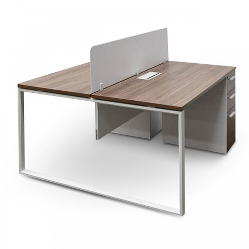 Open Space 160cm Walnut Office Desk With Privacy Screen (cf)