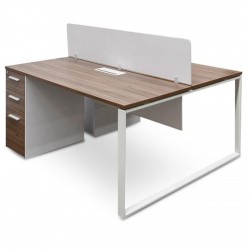 Open Space 160cm Walnut Office Desk With Privacy Screen (cf)