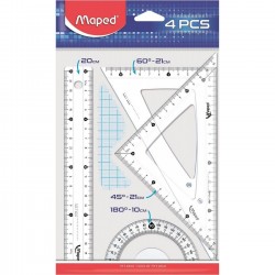 4 Pieces Geometry Set Clear With 20Cm Ruler