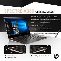 HP Spectre x360 13t Touch Laptop i7-8550U Quad Core,16GB RAM,512GB SSD,13.3" IPS FHD Touch, Gorilla Glass, Win 10 Pro